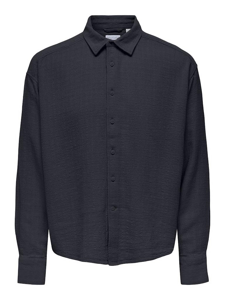 Only & Sons Onslatham Camicia Lino Uomo Manica Lunga Navy