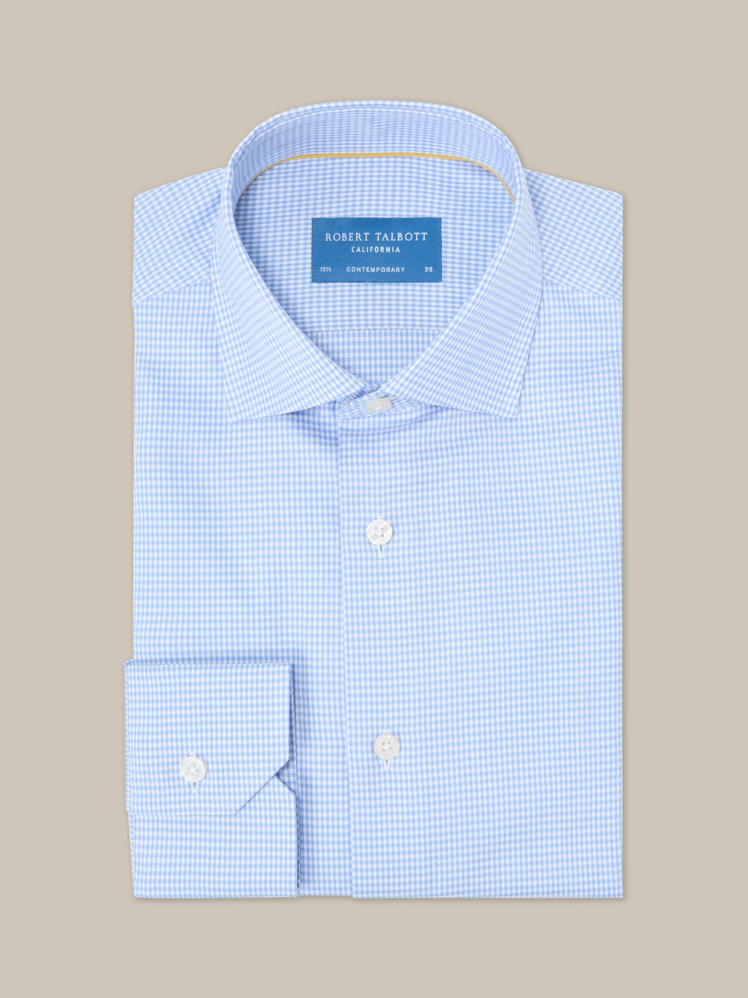 Robert Talbott Reynolds Mini Check camicia blu cotone