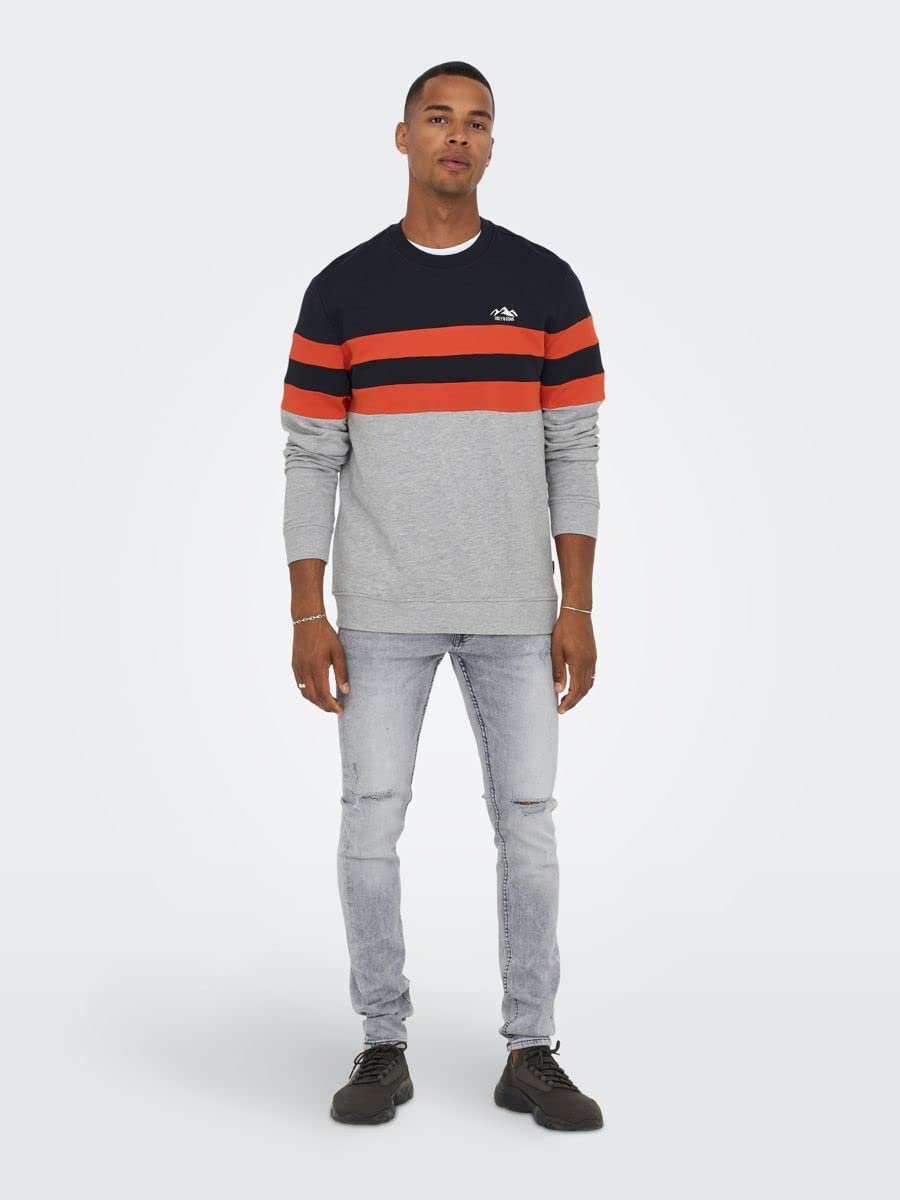 Only & Sons felpa uomo S grigio chiaro melange cotone