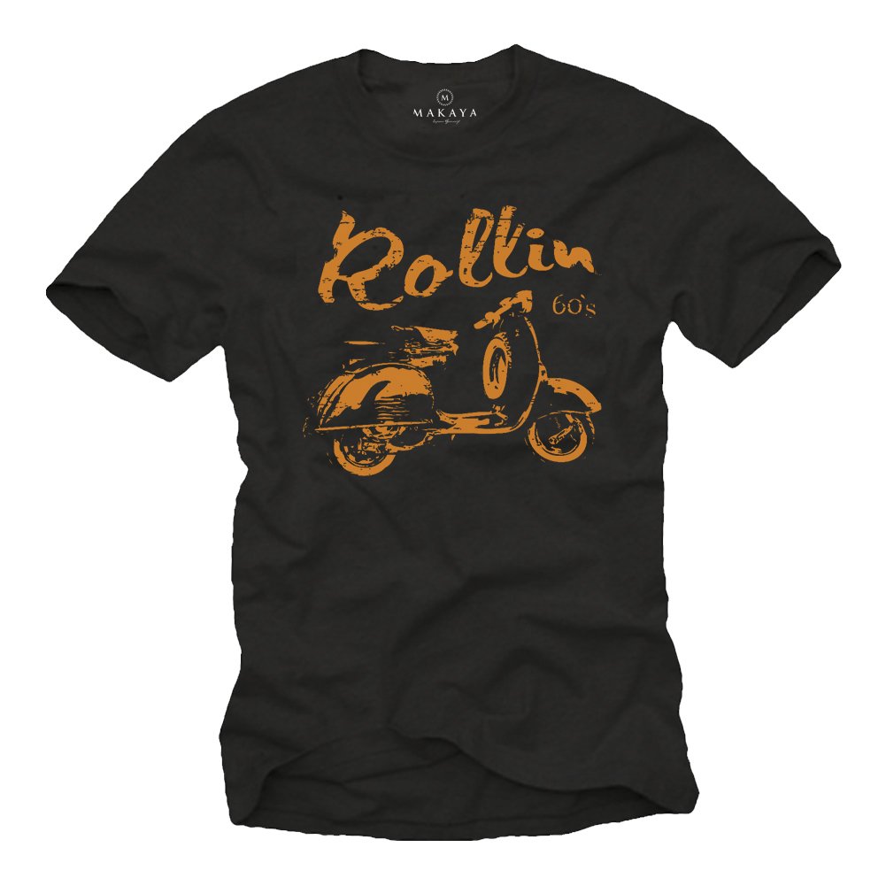 MAKAYA Rollin 60s Biker T-Shirt Uomo Cotone Nero