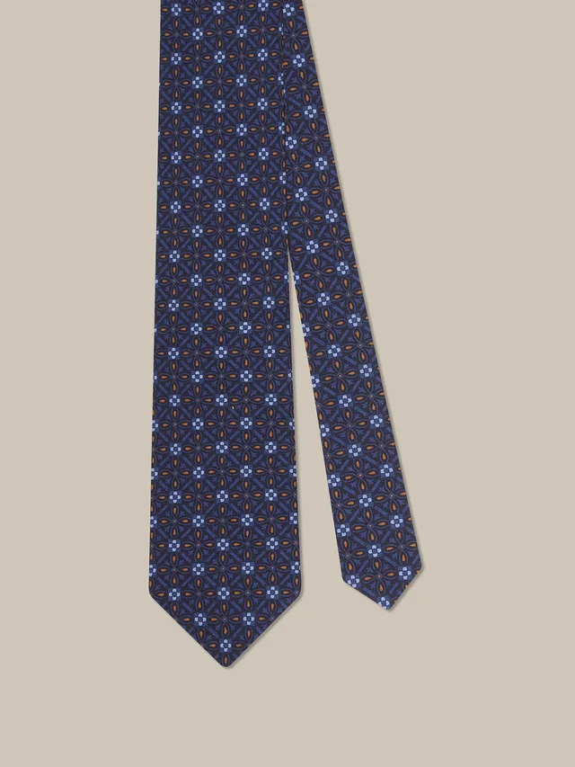 Robert Talbott Robert Geo Printed Cravatta seta Navy REG fantasia