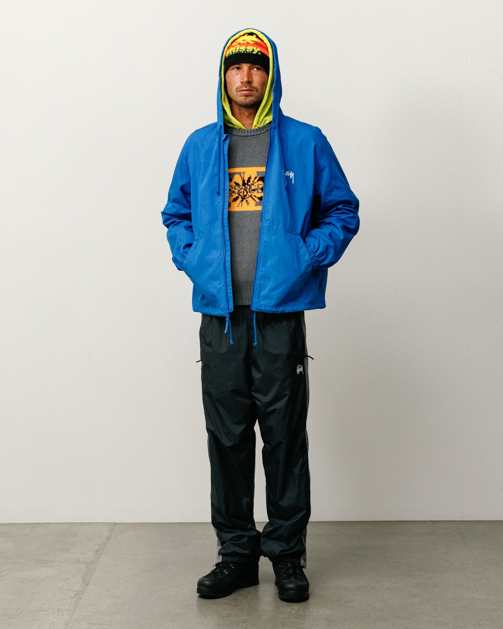 Stussy Shell Cotone Cerato giacca blu cappuccio