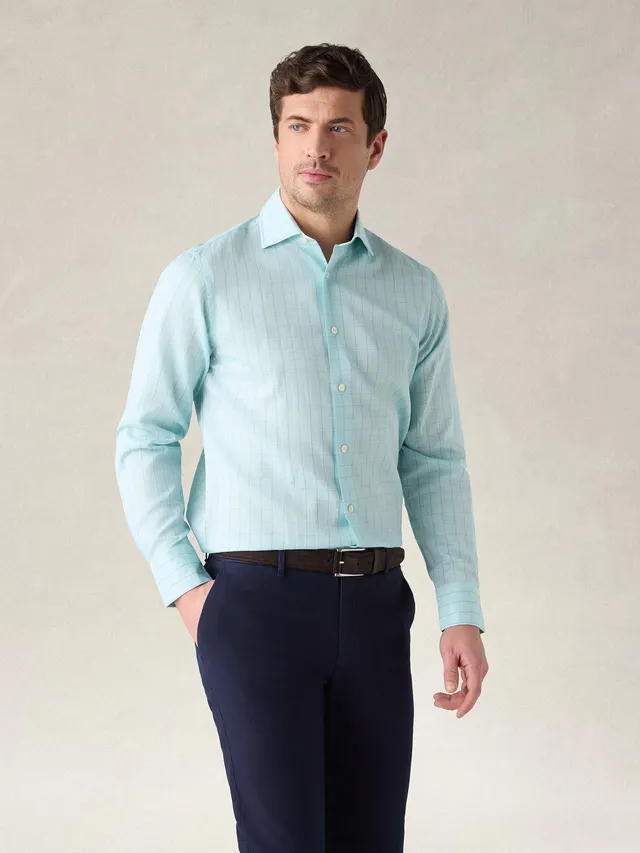 Robert Talbott Reynolds camicia cotone lino verde quadri