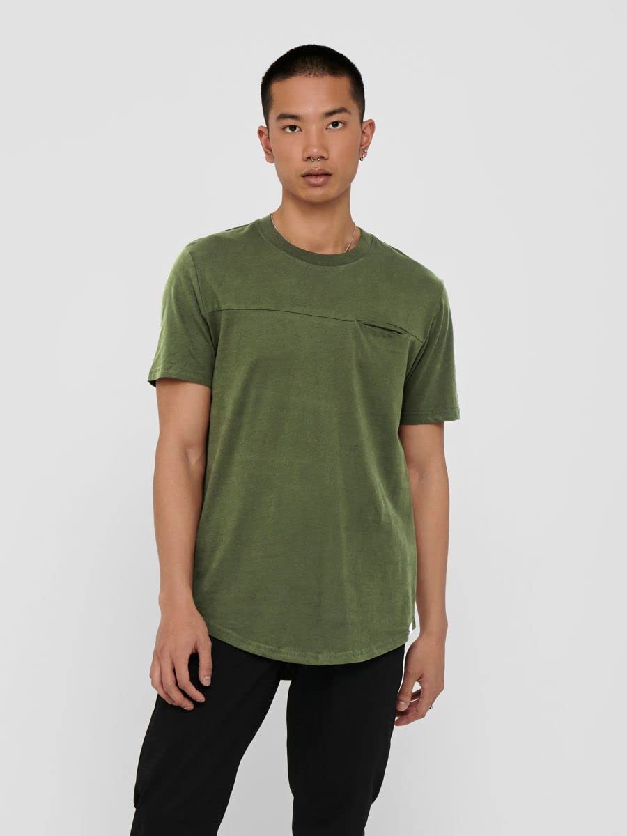 ONLY & SONS Longline T-shirt maglietta olive night M tasca