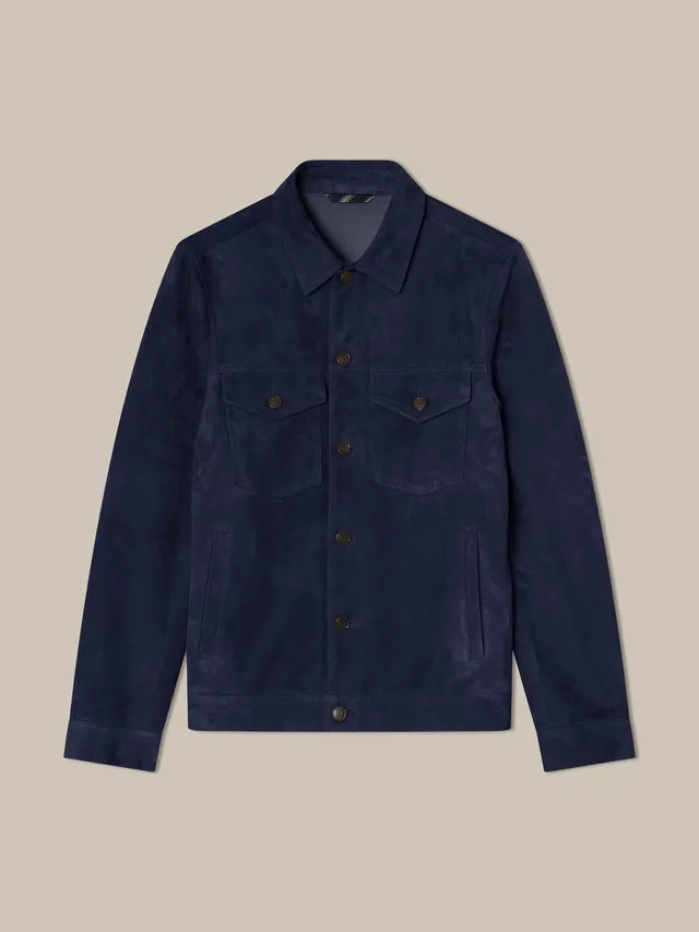 Robert Talbott Elliott giacca trucker camoscio navy L