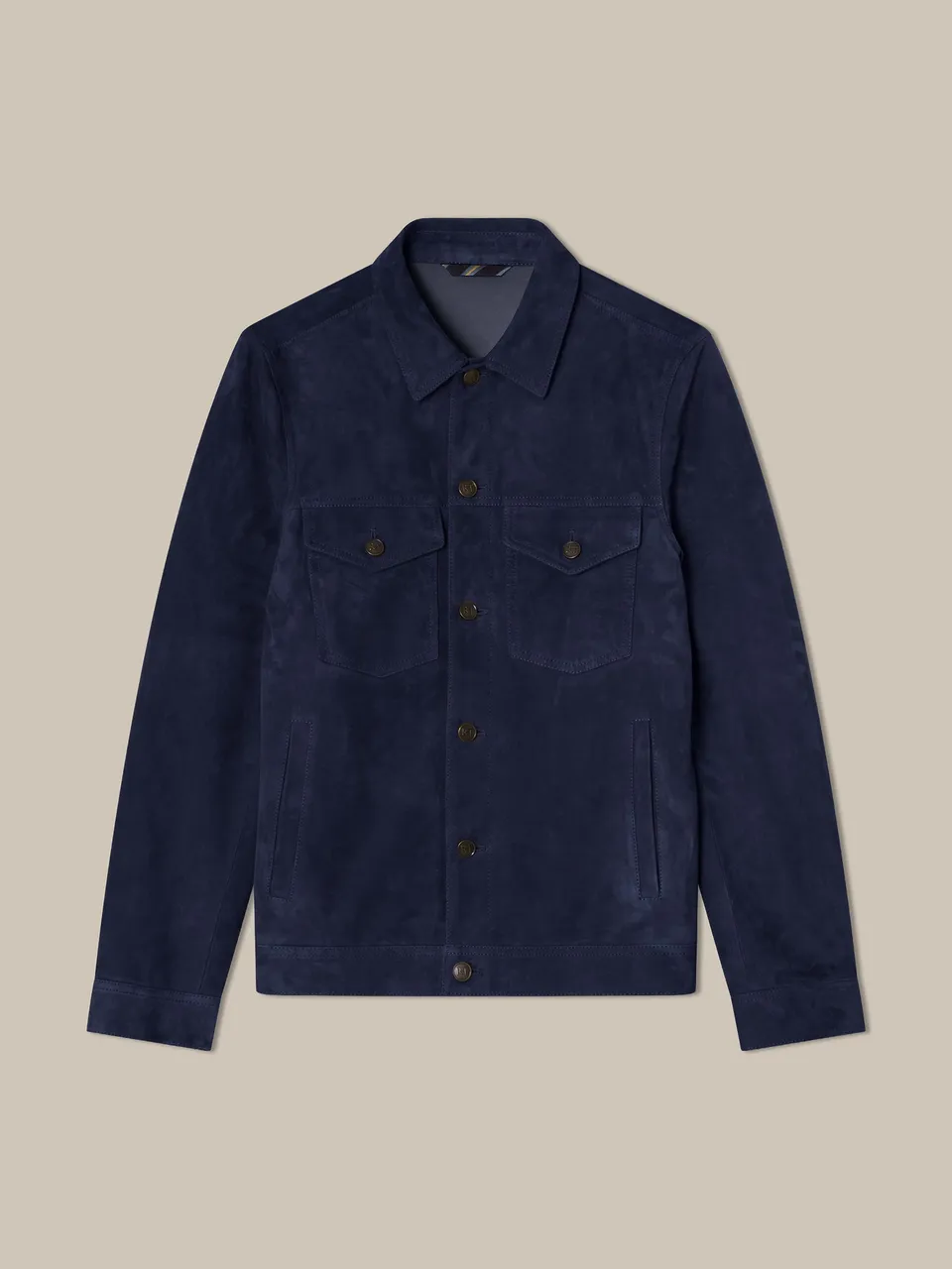 Robert Talbott Elliott giacca trucker camoscio navy L
