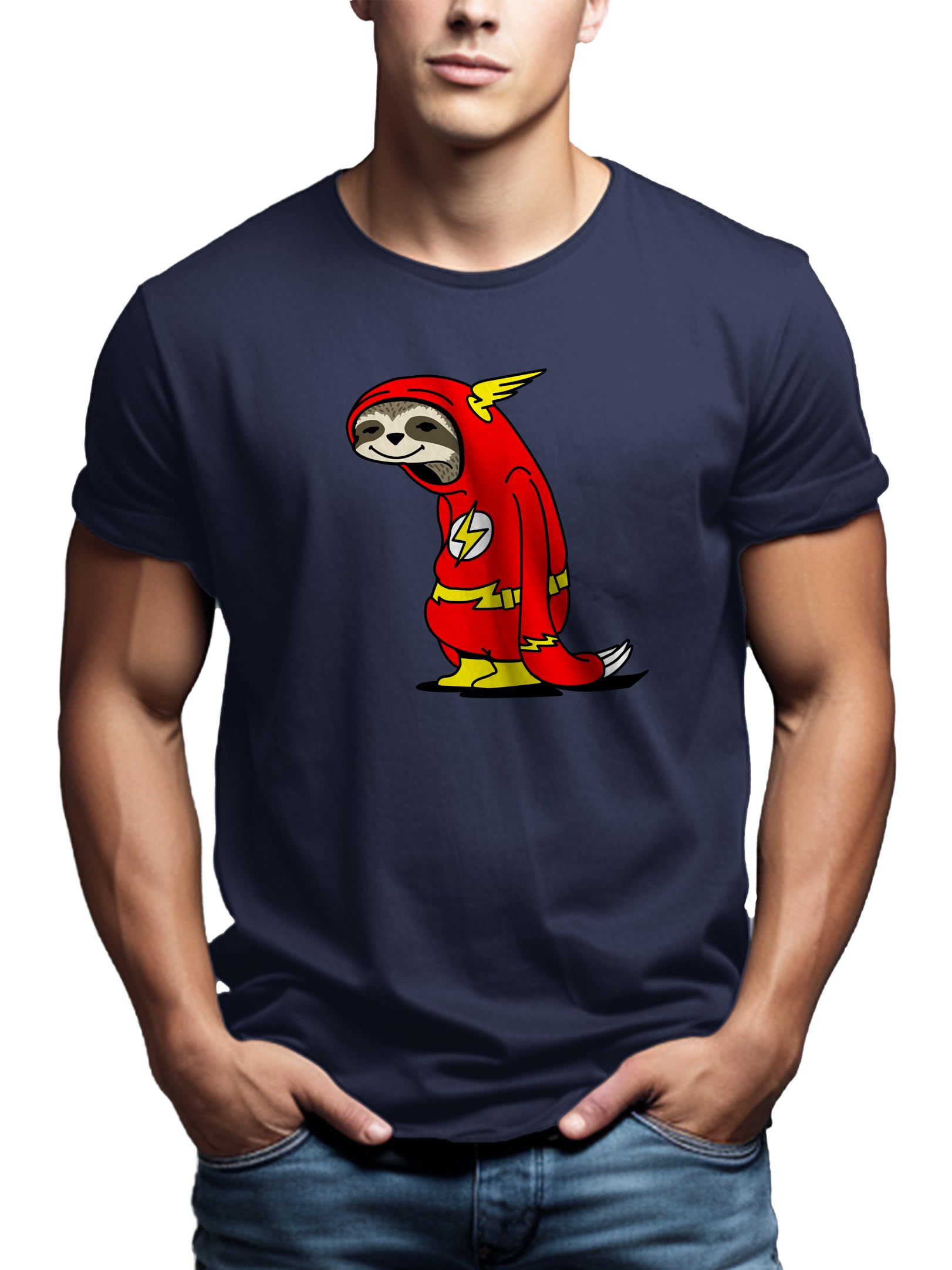 MAKAYA Flash Bradipo T-Shirt Uomo Blu 100% Cotone