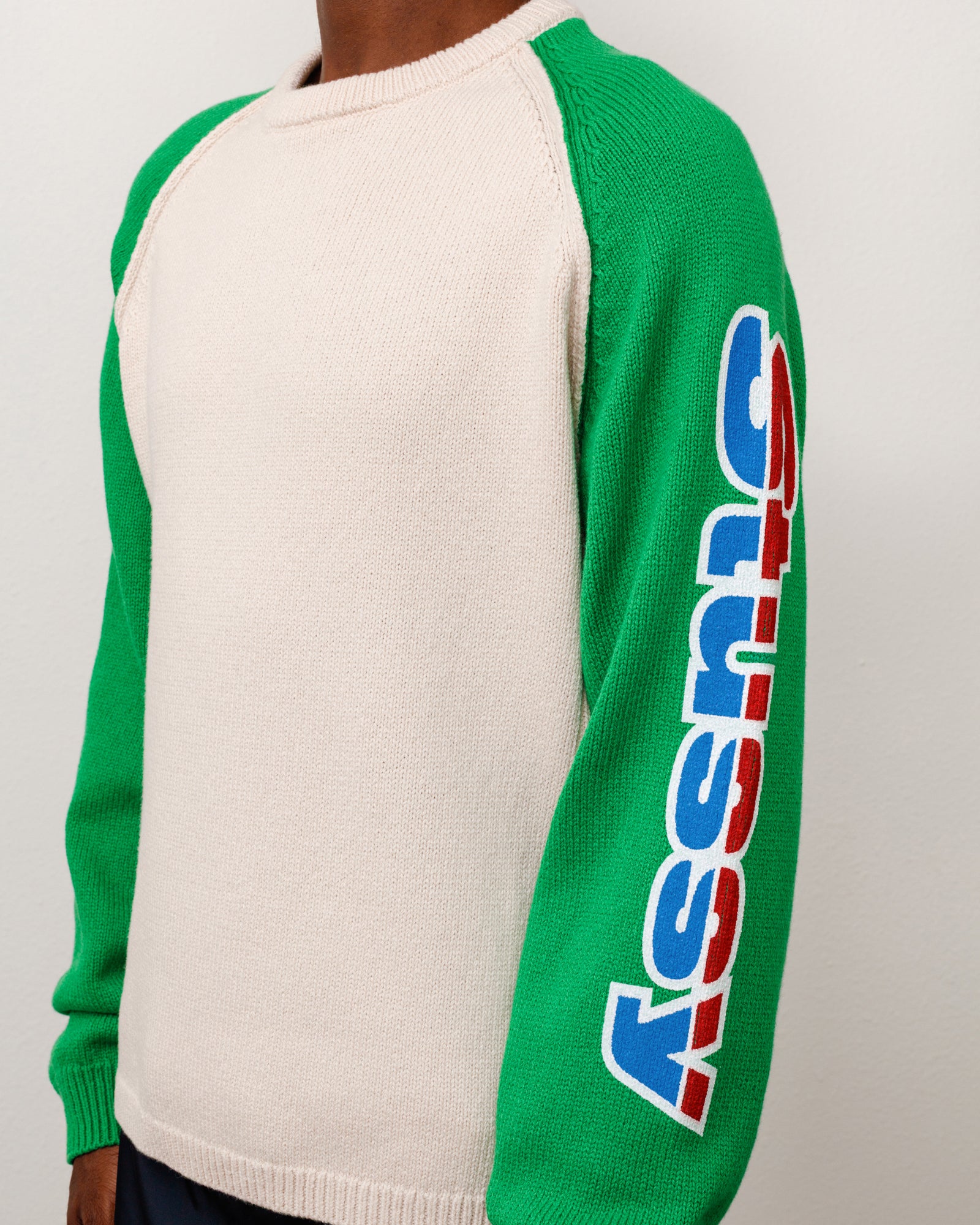 Stussy Two Tone Raglan Sweater maglione lana natural merino