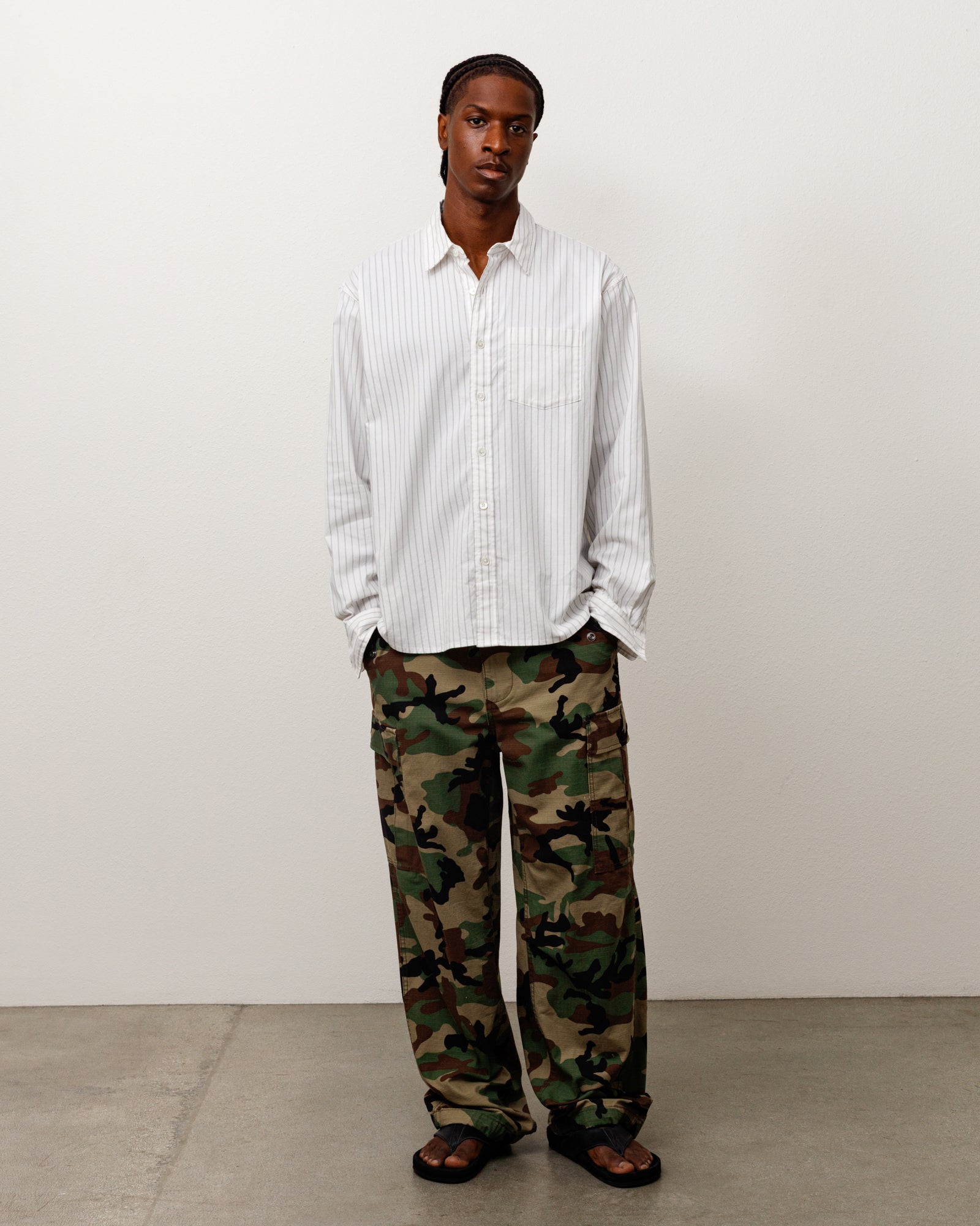 Stussy Oxford camicia Grey Stripe cotone boxy