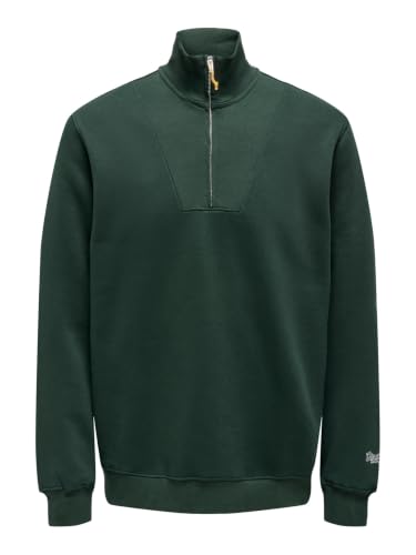 Only & Sons Pullover Uomo Zip Collo Alto Verde-4 Basic