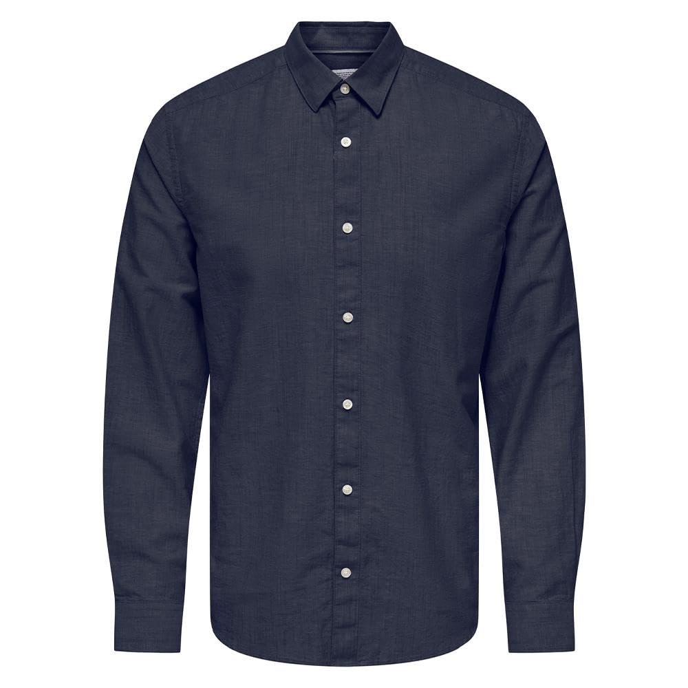 Only & Sons Cantley Camicia Uomo Blu Marina Manica Lunga
