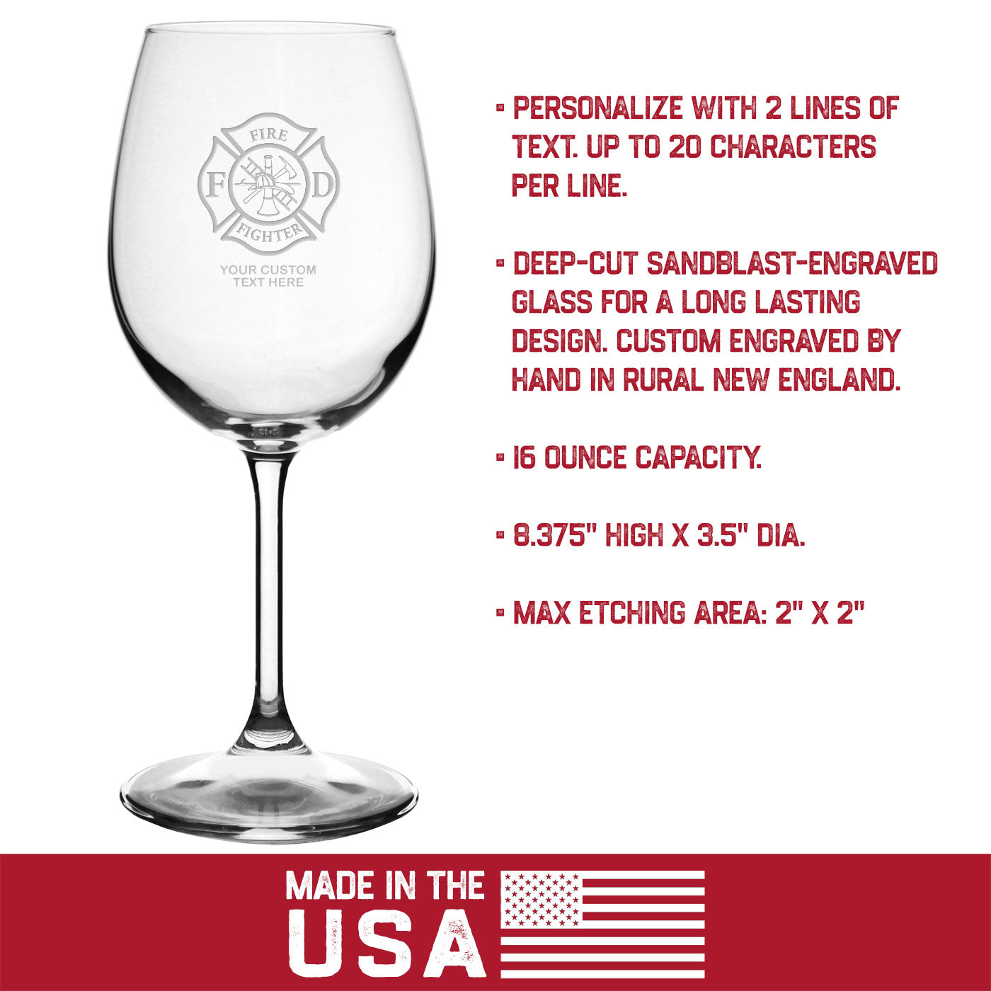 7.62 Design Drinkware Firefighter calice vino 16 oz Maltese Cross