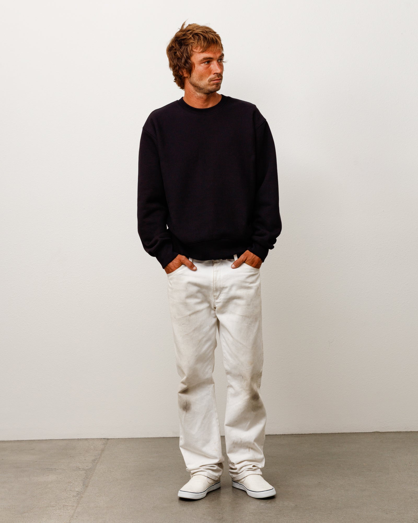 Stussy Fleece Crew Felpa Nera Cotone 530gsm
