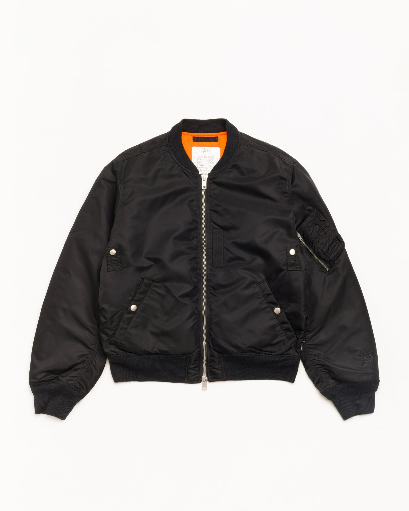 Stussy MA-1 Bomber Giubbotto Nero Nylon Imbottito