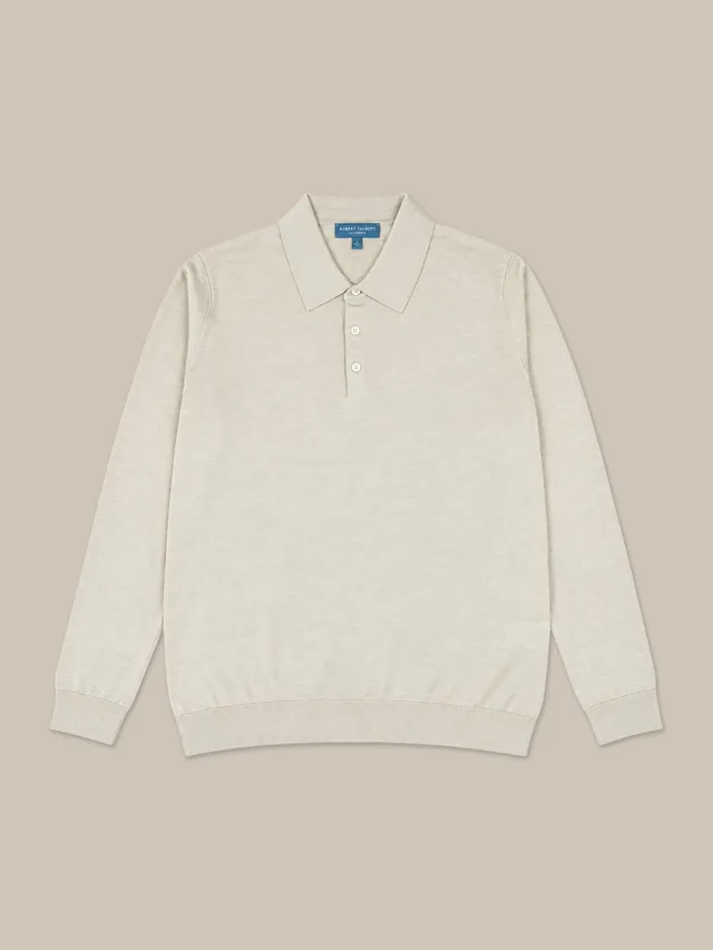 Robert Talbott Henson Polo Maglione Flax Lana Seta Gauge 18