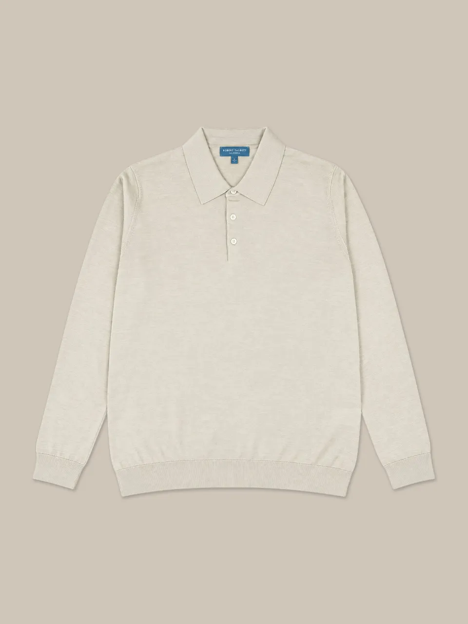 Robert Talbott Henson Polo Maglione Flax Lana Seta Gauge 18