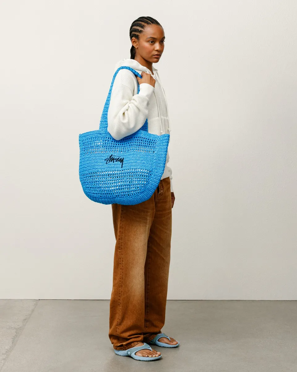 Stussy Woven Tote Bag borsa blue intrecciata 40 cm