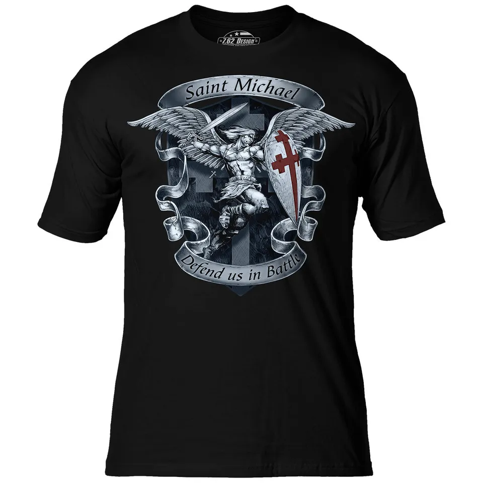 7.62 Design St Michael Defend Us t-shirt nera cotone