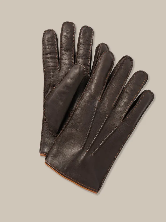 Robert Talbott Conner guanti pelle nappa castagna fodera cashmere
