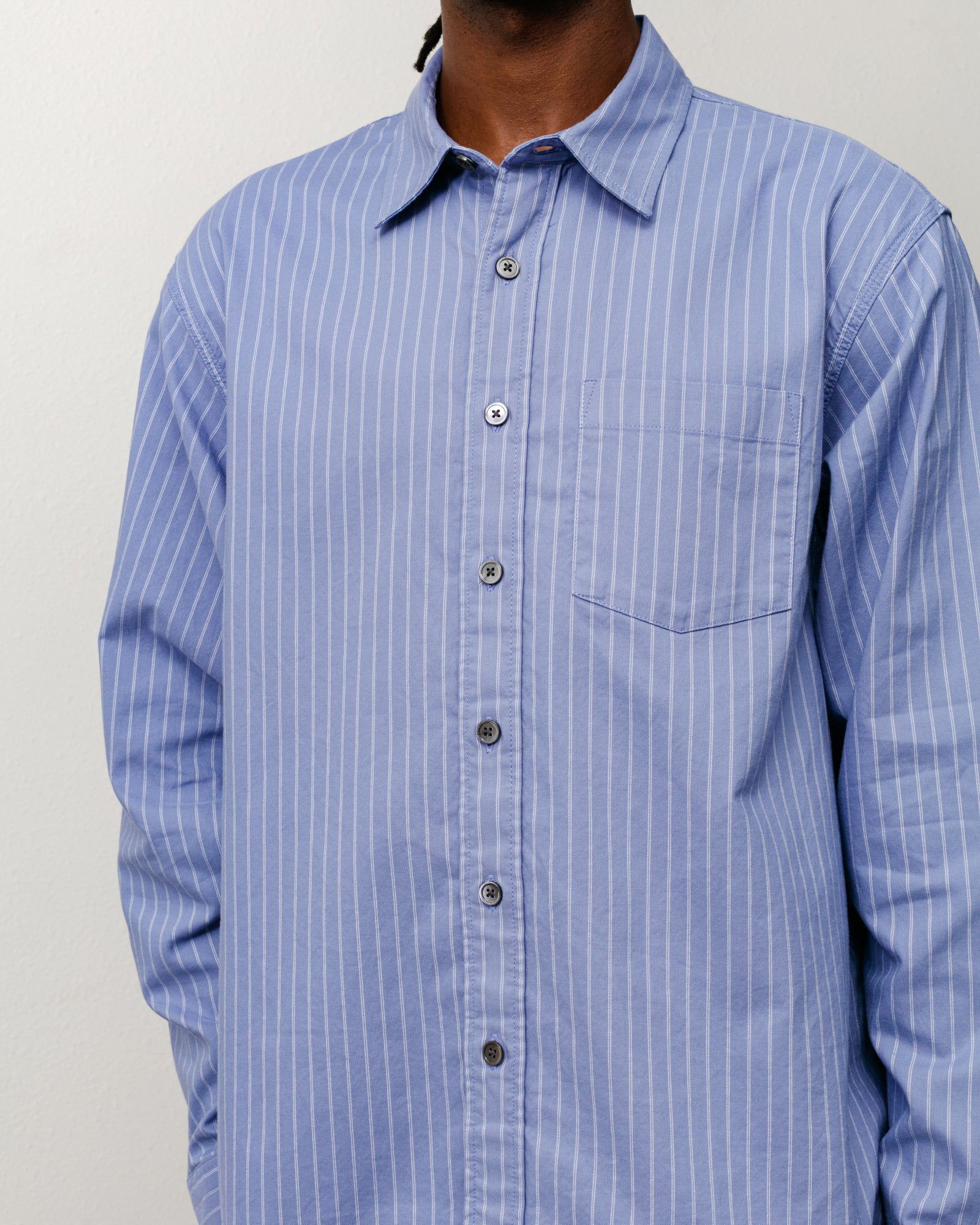Stussy Oxford Shirt camicia Blue Stripe boxy fit cotone
