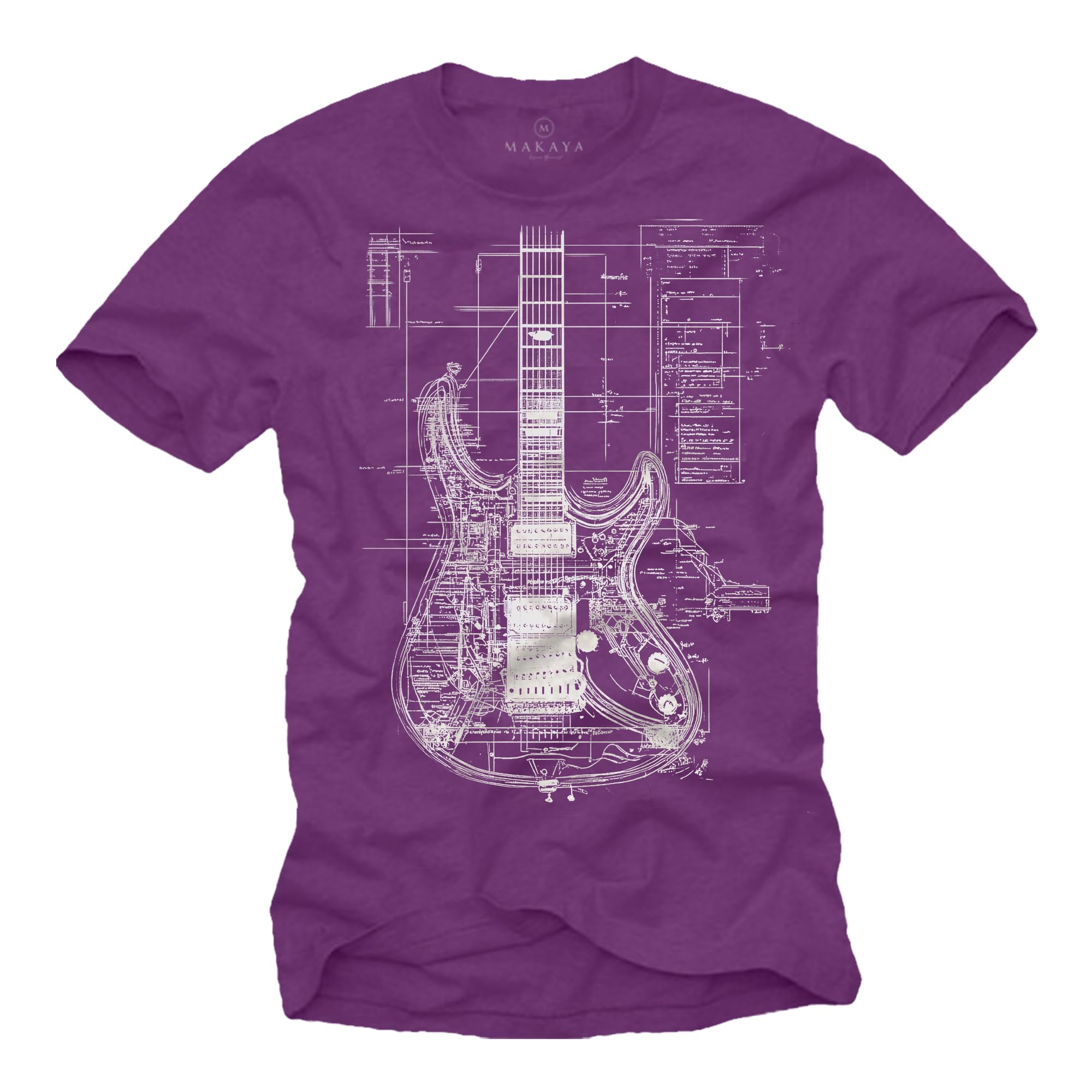 MAKAYA T-Shirt Uomo Chitarra Maglietta Nera XL 100% Cotone