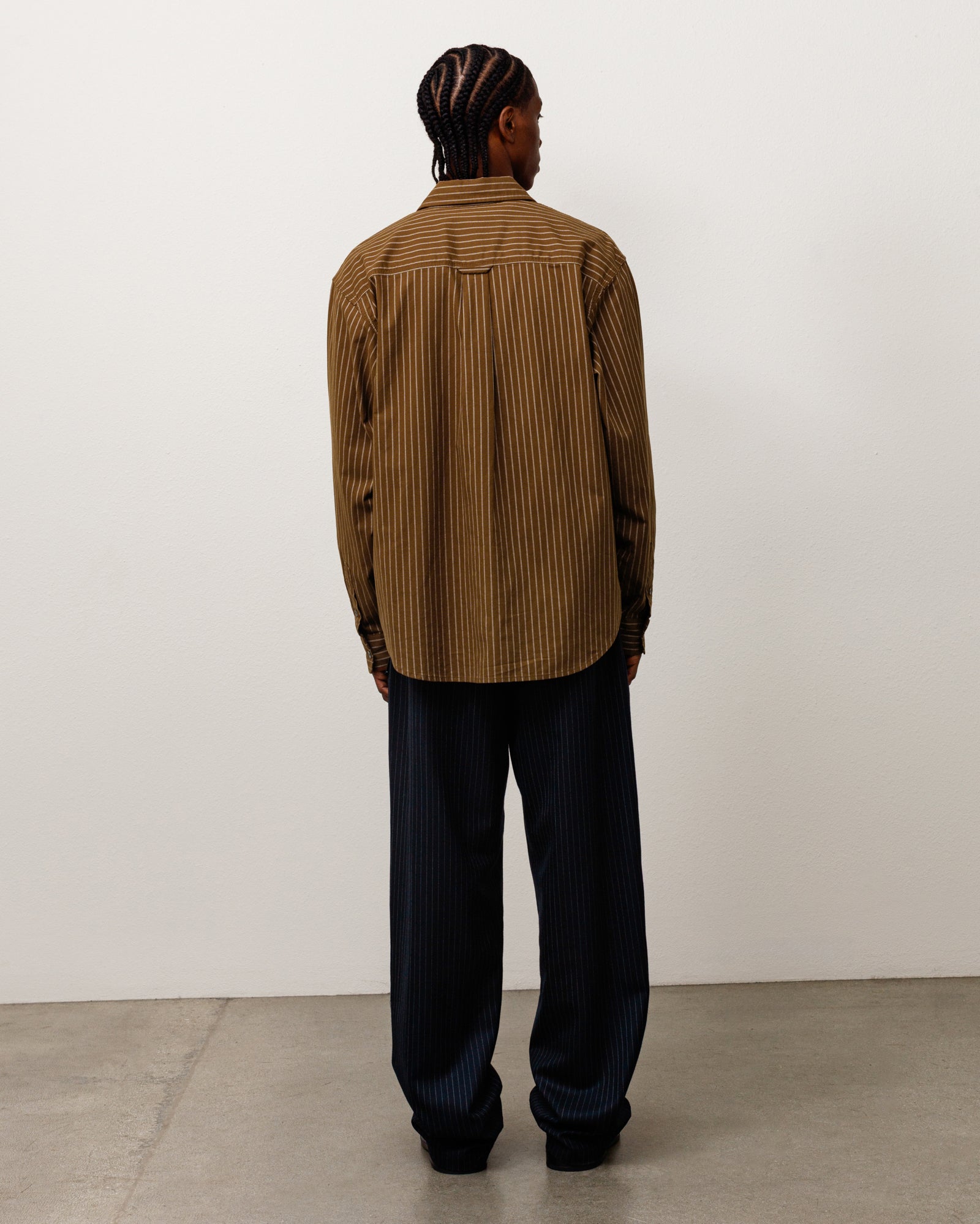 Stussy Oxford Shirt camicia Brown Stripe cotone boxy fit
