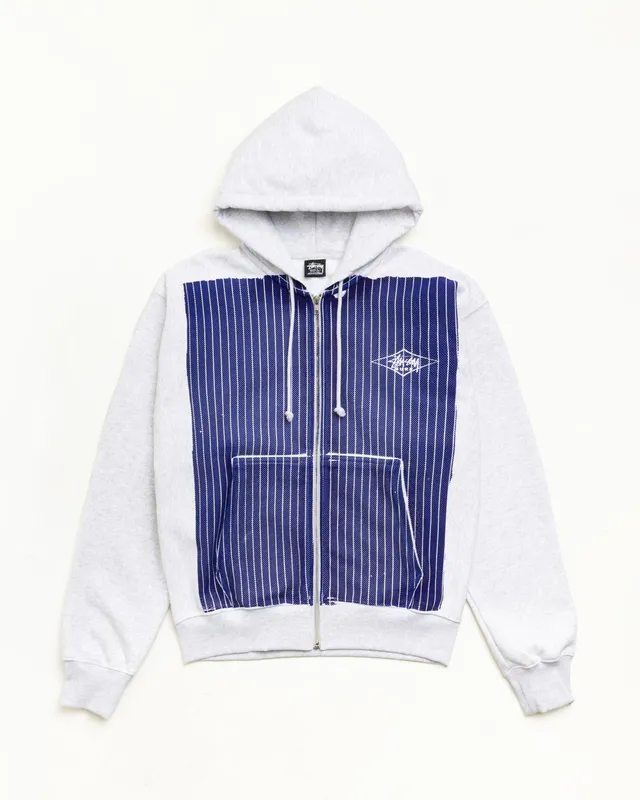 Stussy Printed Pattern Zip Hoodie felpa Blue Pinstripe