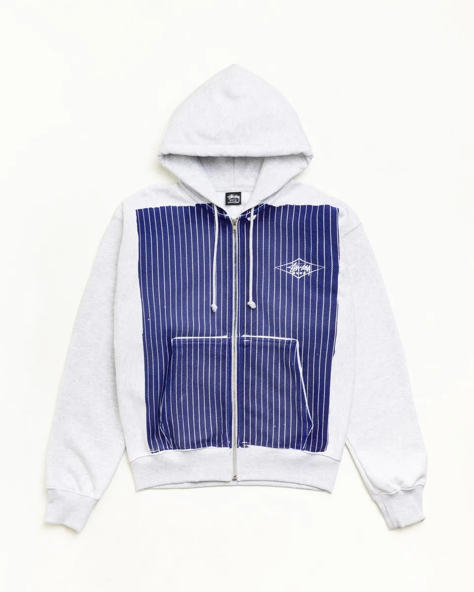 Stussy Printed Pattern Zip Hoodie felpa Blue Pinstripe