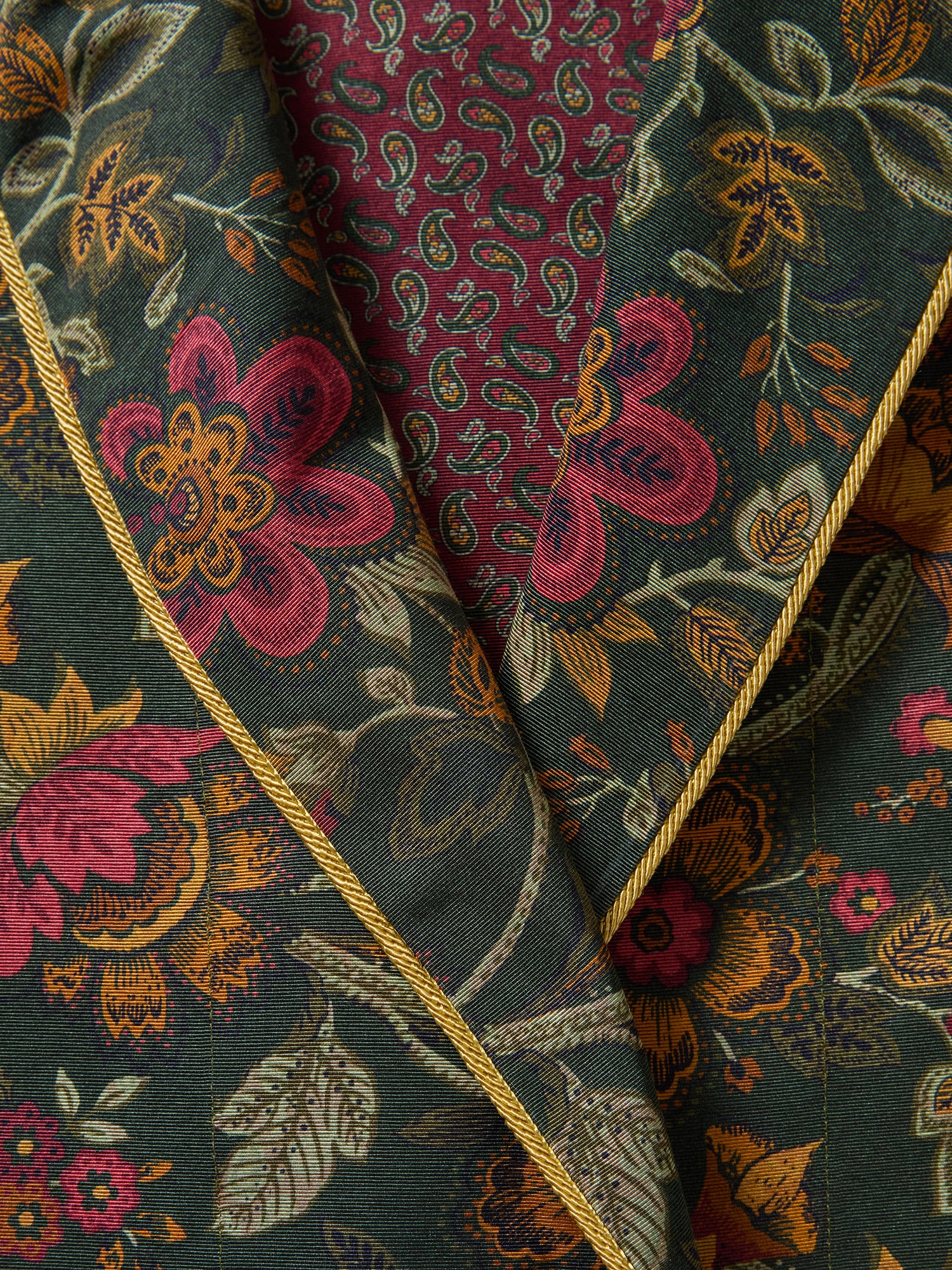 Robert Talbott Hefner smoking jacket seta verde oliva