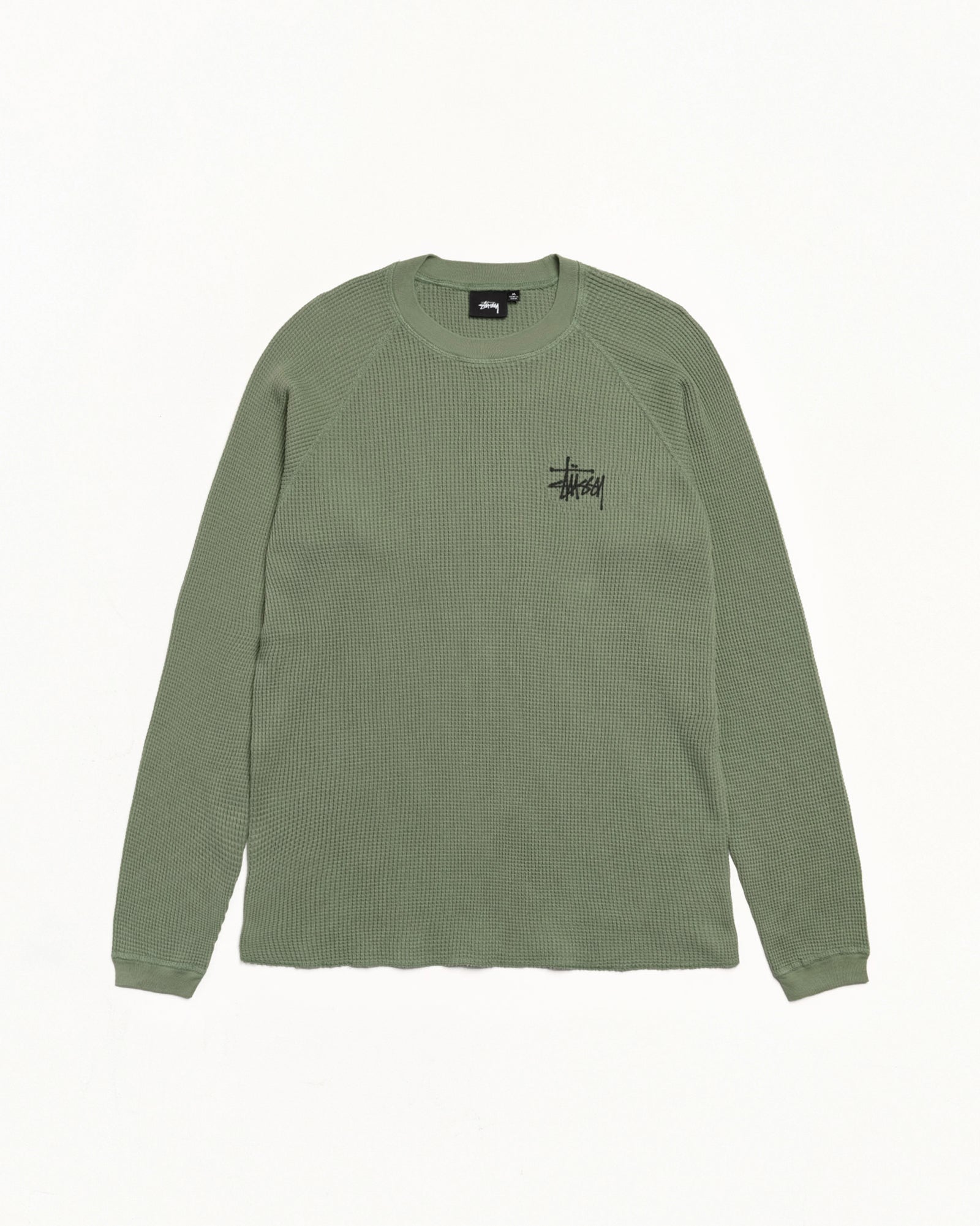 Stussy Basic Thermal maglia uomo Sage waffle cotone