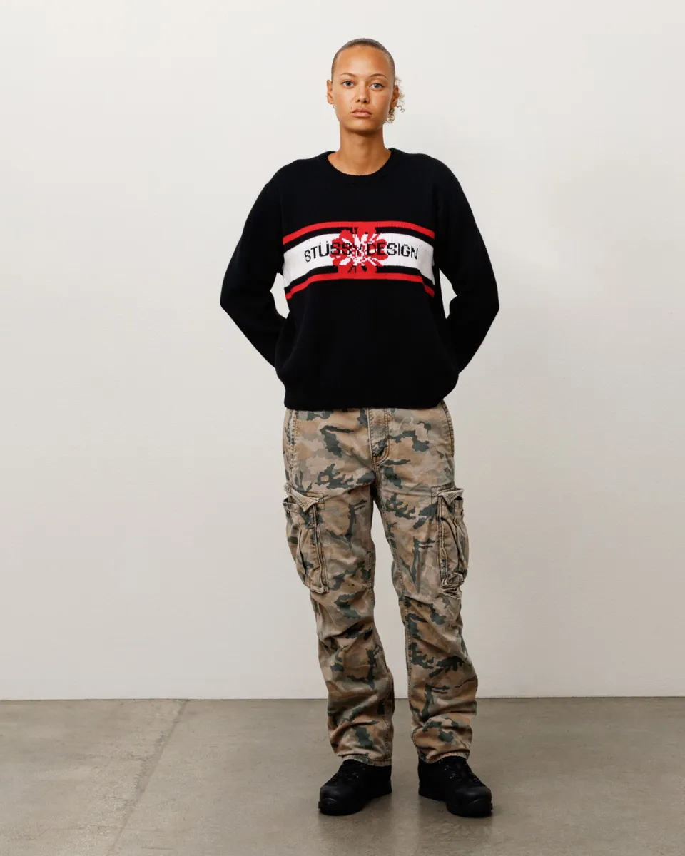 Stussy Striped Hibiscus Sweater maglione nero lana