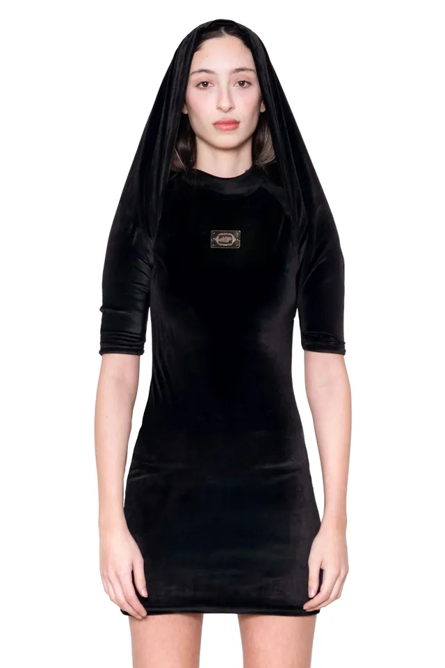 Trashy Clothing TC Identity Hood Dress vestito nero velluto