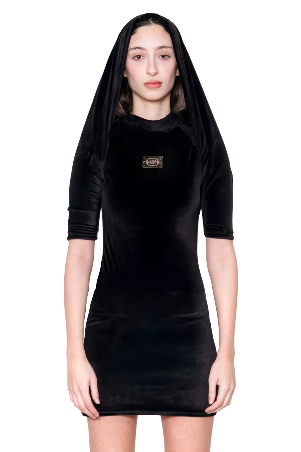 Trashy Clothing TC Identity Hood Dress vestito nero velluto