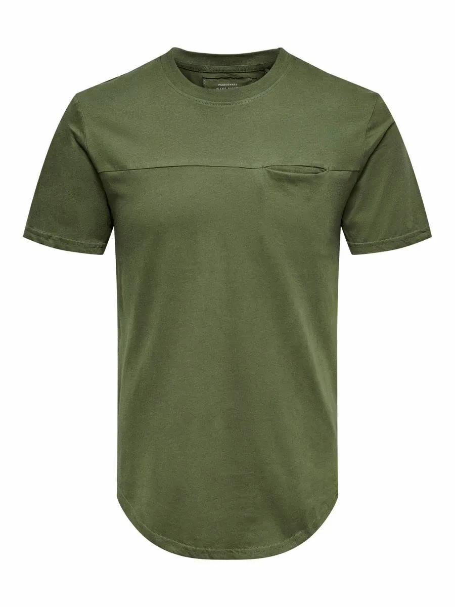 ONLY & SONS Longline T-shirt maglietta olive night M tasca
