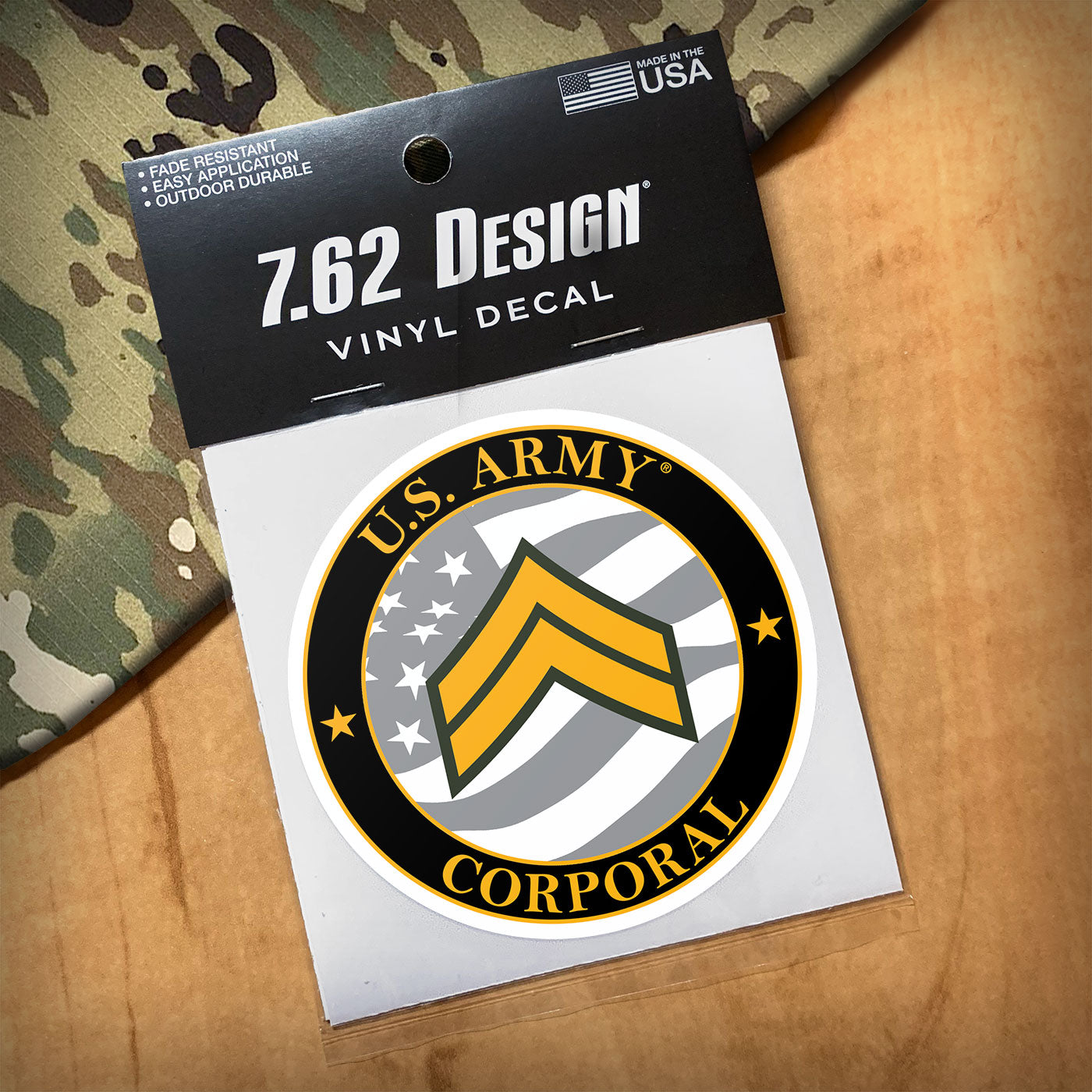 7.62 Design E-4 Corporal decal auto 3,5" US Army