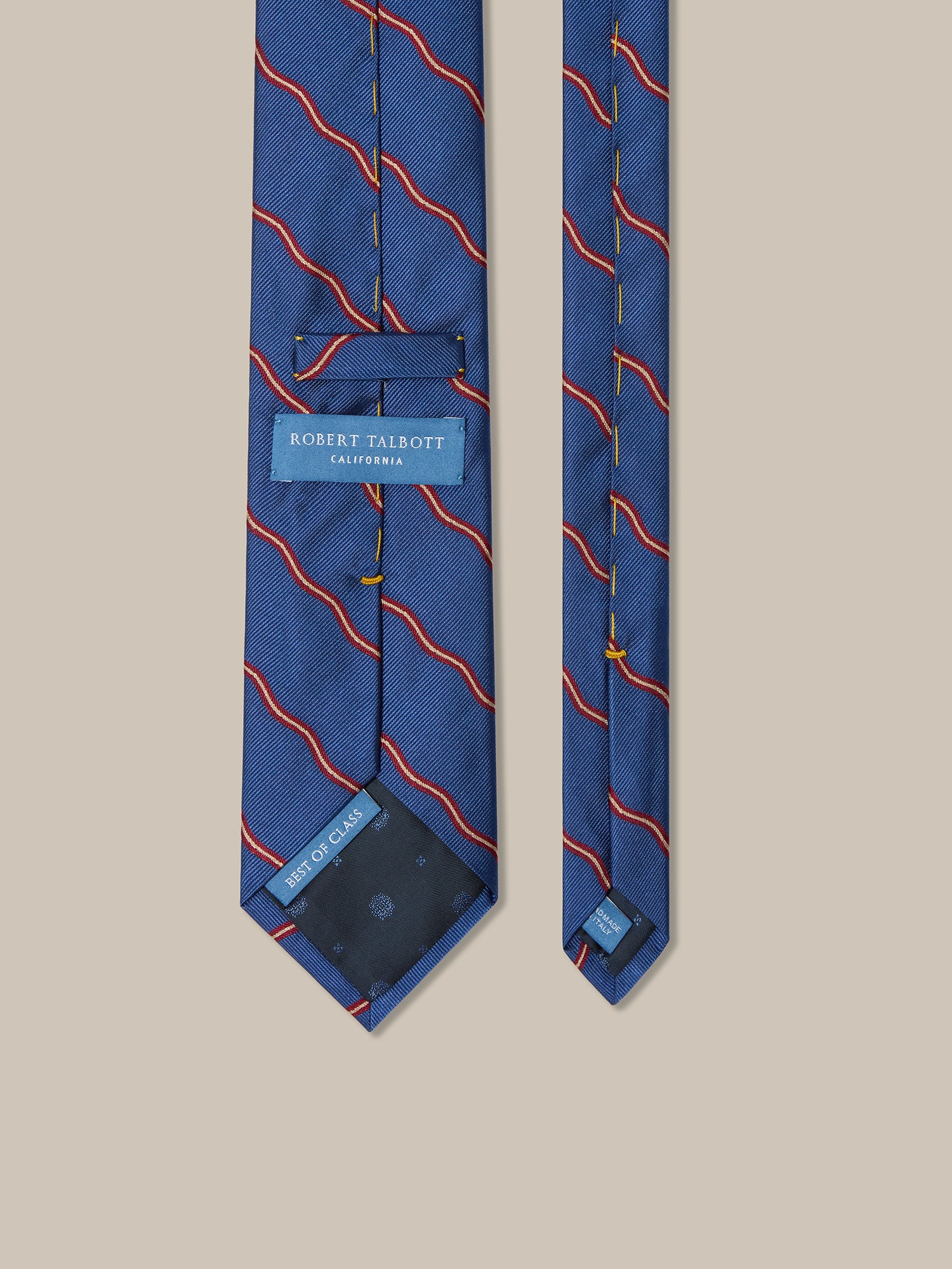 Robert Talbott Robert Cravatta Seta Blu Righe Curve REG
