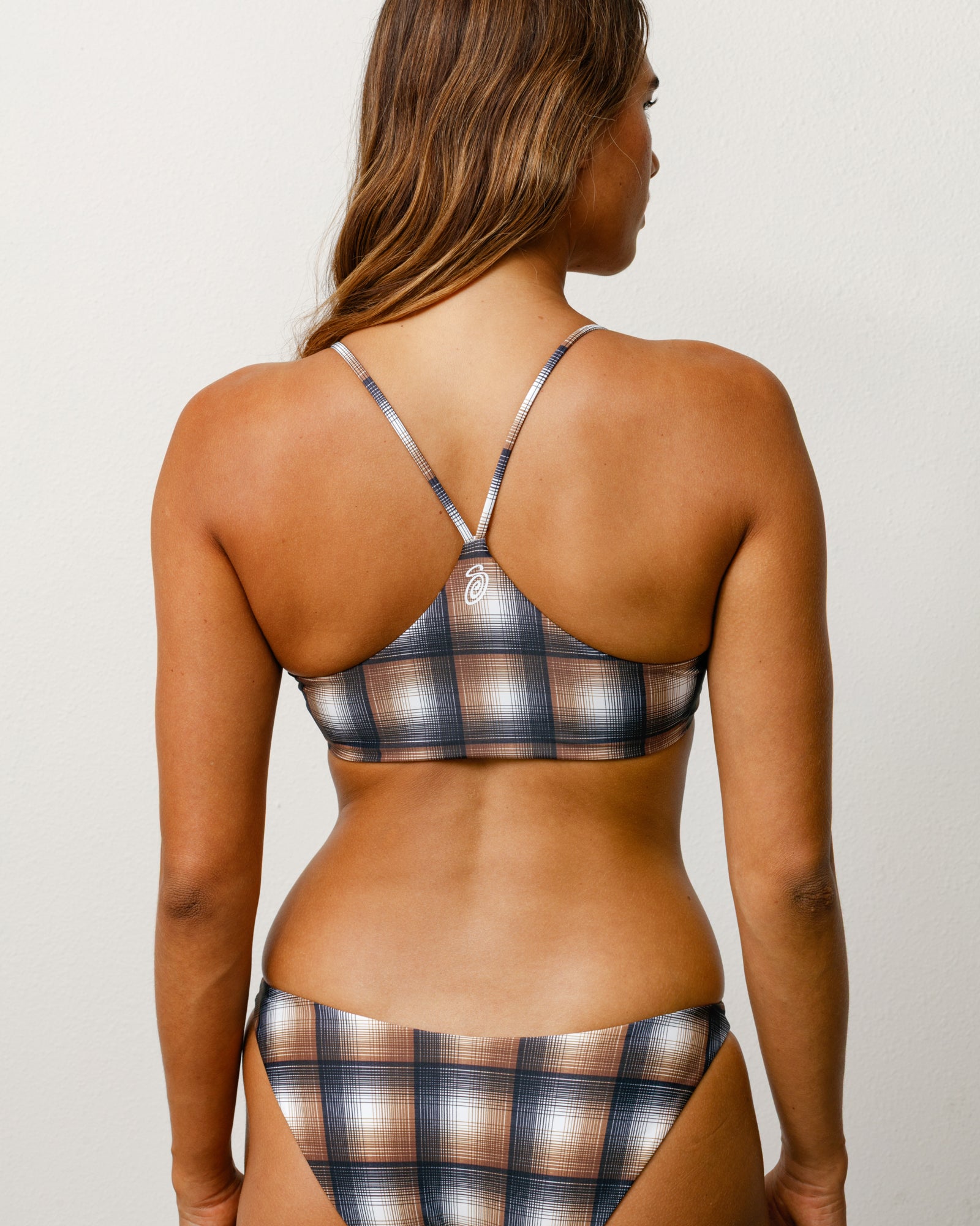 Stussy Halter Bikini Top bikini marrone quadri elastane