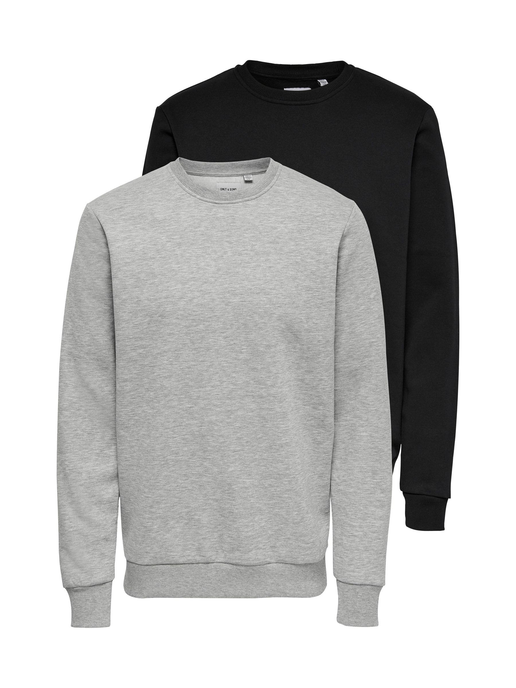 ONLY & SONS felpa girocollo uomo pack 2 nero S tinta unita