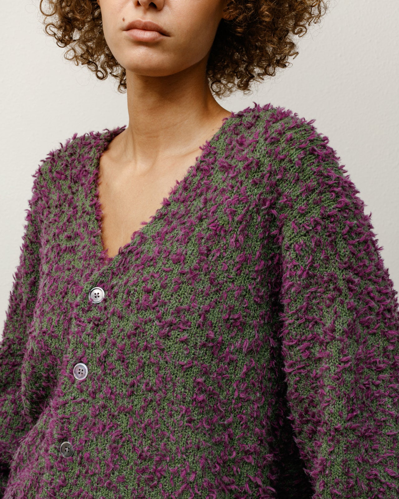 Stussy Textured Cardigan maglia viola verde bottoni