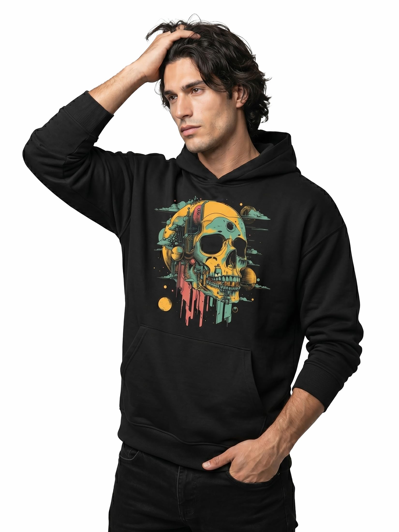 MAKAYA Skull felpa con cappuccio uomo 4XL teschio cotone