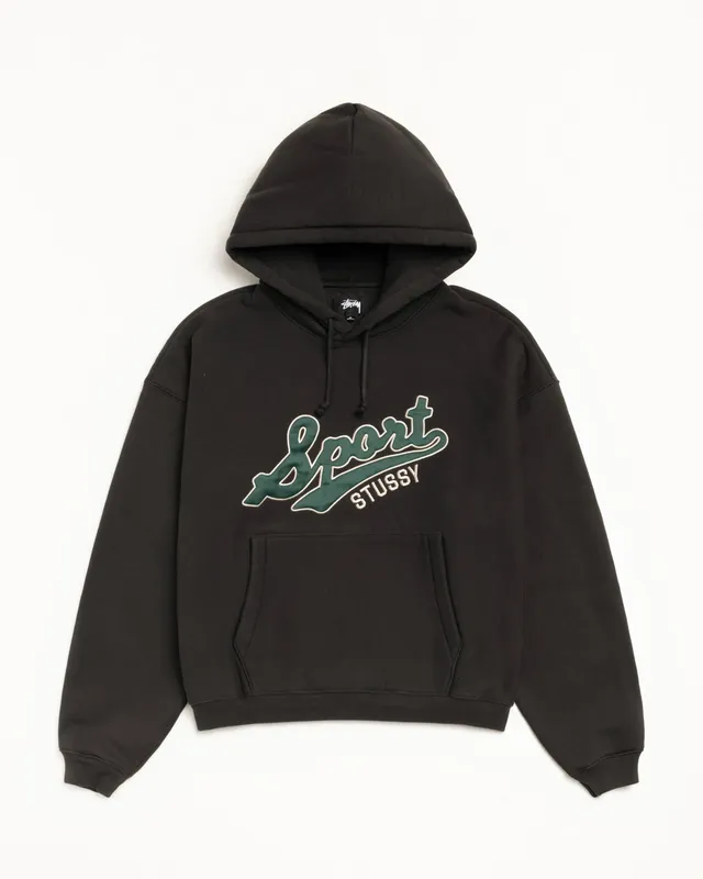 Stussy Satin Patch Hoodie felpa nera oversize