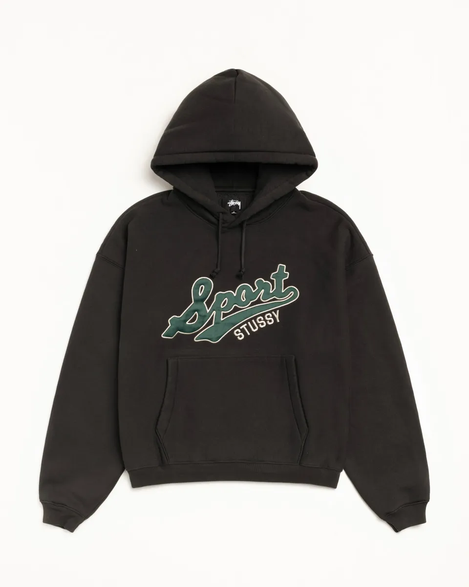 Stussy Satin Patch Hoodie felpa nera oversize