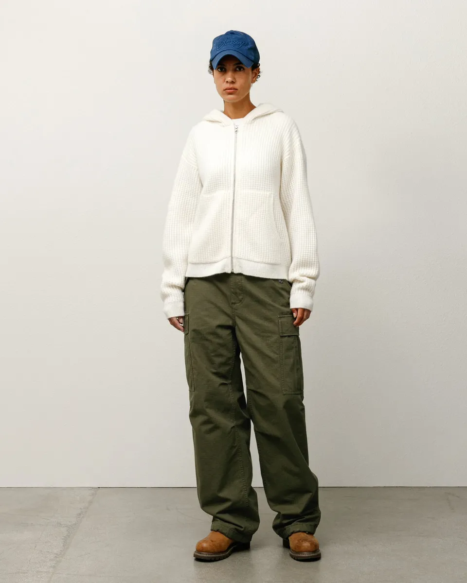 Stussy Waffle Cashmere Zip Hood maglione Ivory cachemire