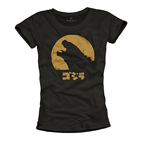 Makaya Godzilla Manga T-Shirt Donna Cotone Nera M
