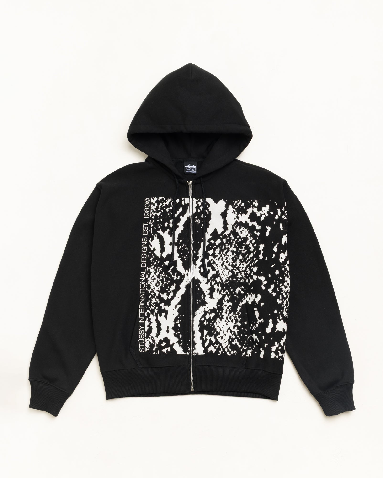 Stussy Snakeskin Zip Hoodie Felpa Zip Nera Cotone 430gsm