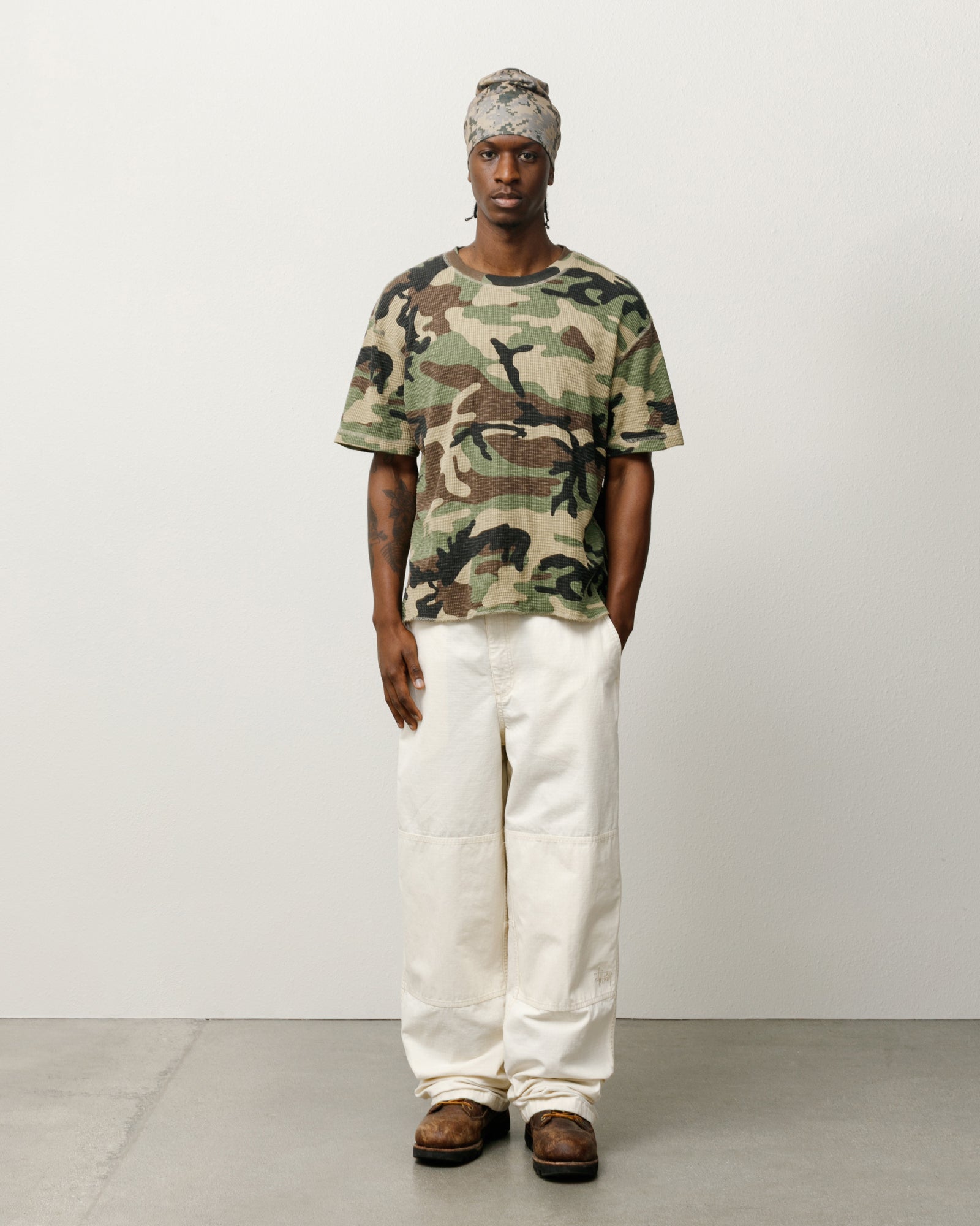 Stussy Pigment Dyed SS Thermal maglia Camo waffle cotone