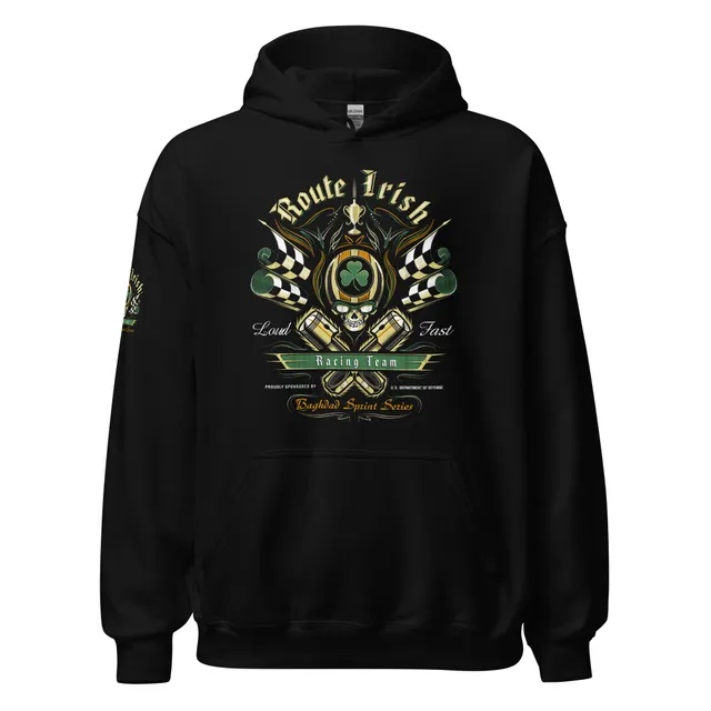 7.62 Design OIF Route Irish Felpa cappuccio unisex nera cotone