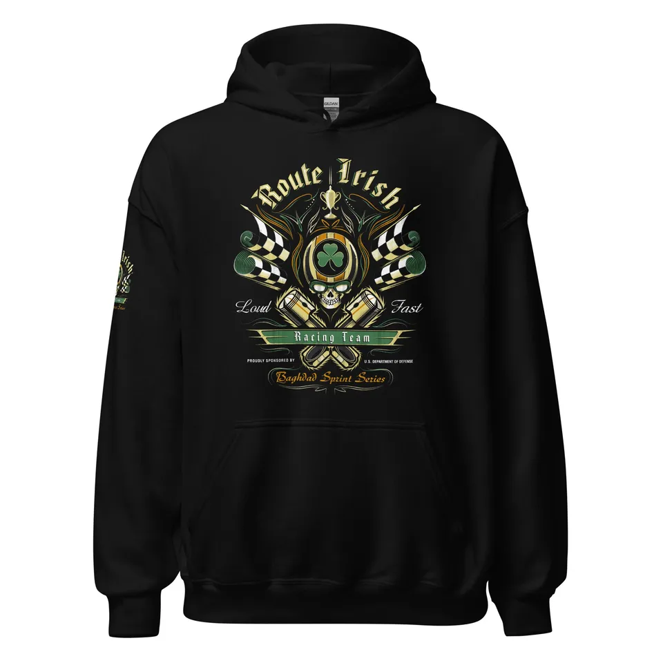 7.62 Design OIF Route Irish Felpa cappuccio unisex nera cotone