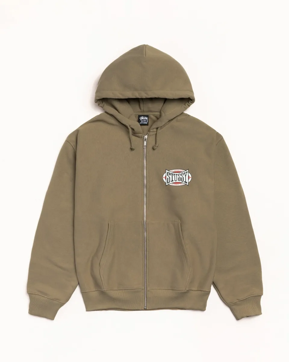 Stussy Zip Sweats Champion Oval felpa con zip Army 430gsm