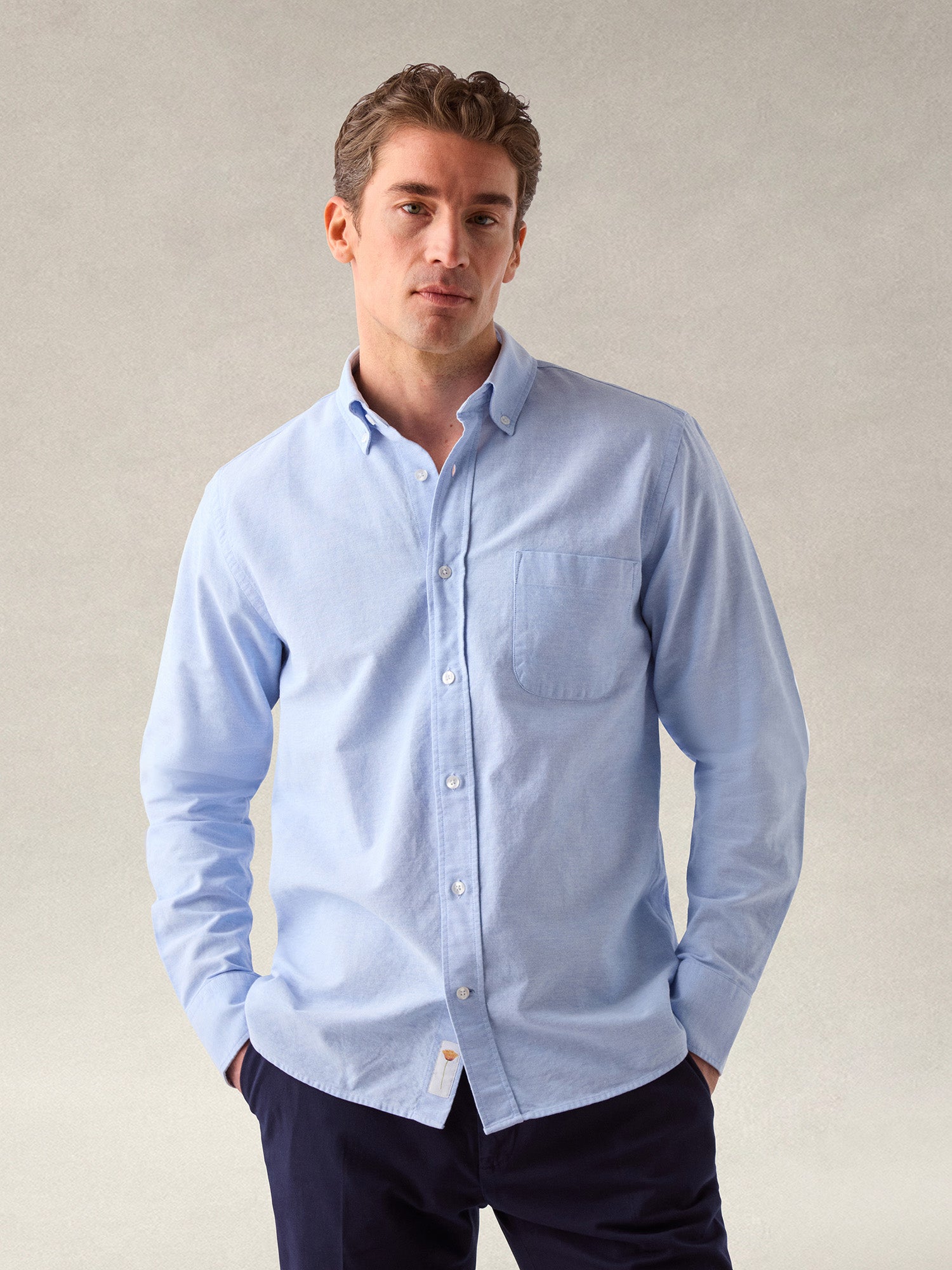 Robert Talbott Harrison camicia oxford uomo azzurro cotone